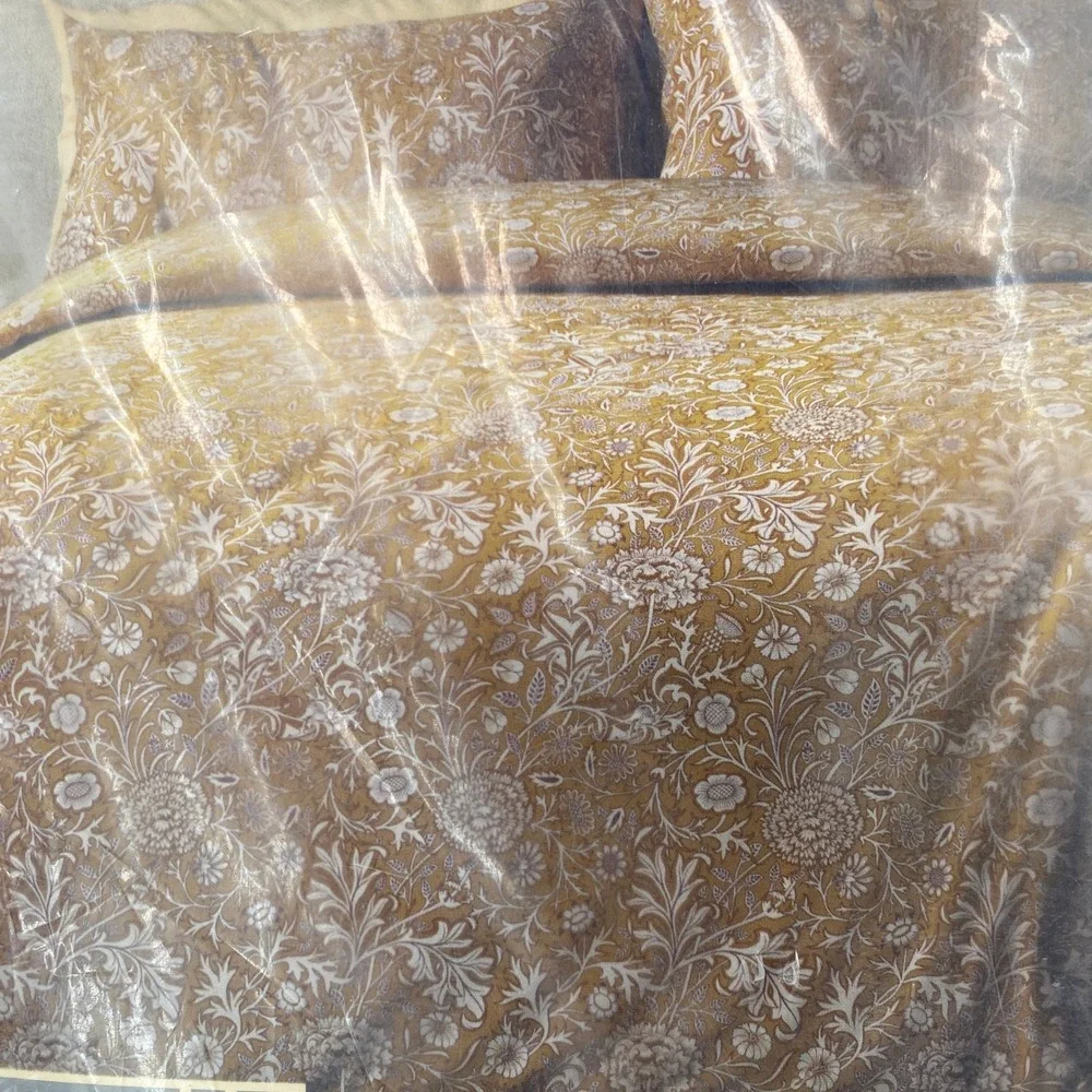 William Morris Duvet Set King Cherwell Honey Yellow Floral Cotton Percale Earthy